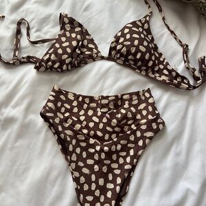 Aerie Brown and White Polka Dot Bikini Set